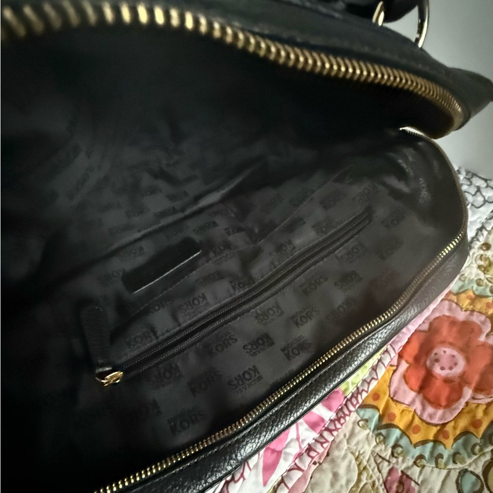 Michael Kors Black Leather Satchel with Gold Accents - Picture 9 of 10